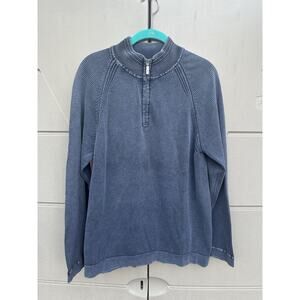 Tommy Bahama Beachcomber 1/4 Zip Sweater Blue Mock Neck Mens Size Large L